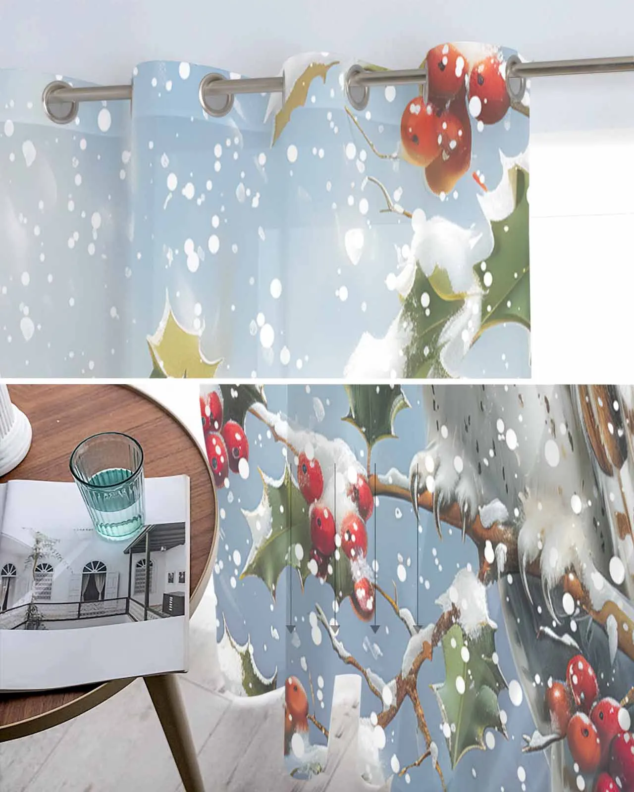 Christmas Winter Snowscape Owl Curtain Tulle Curtains For Living Room Kitchen Window Treatments Voile