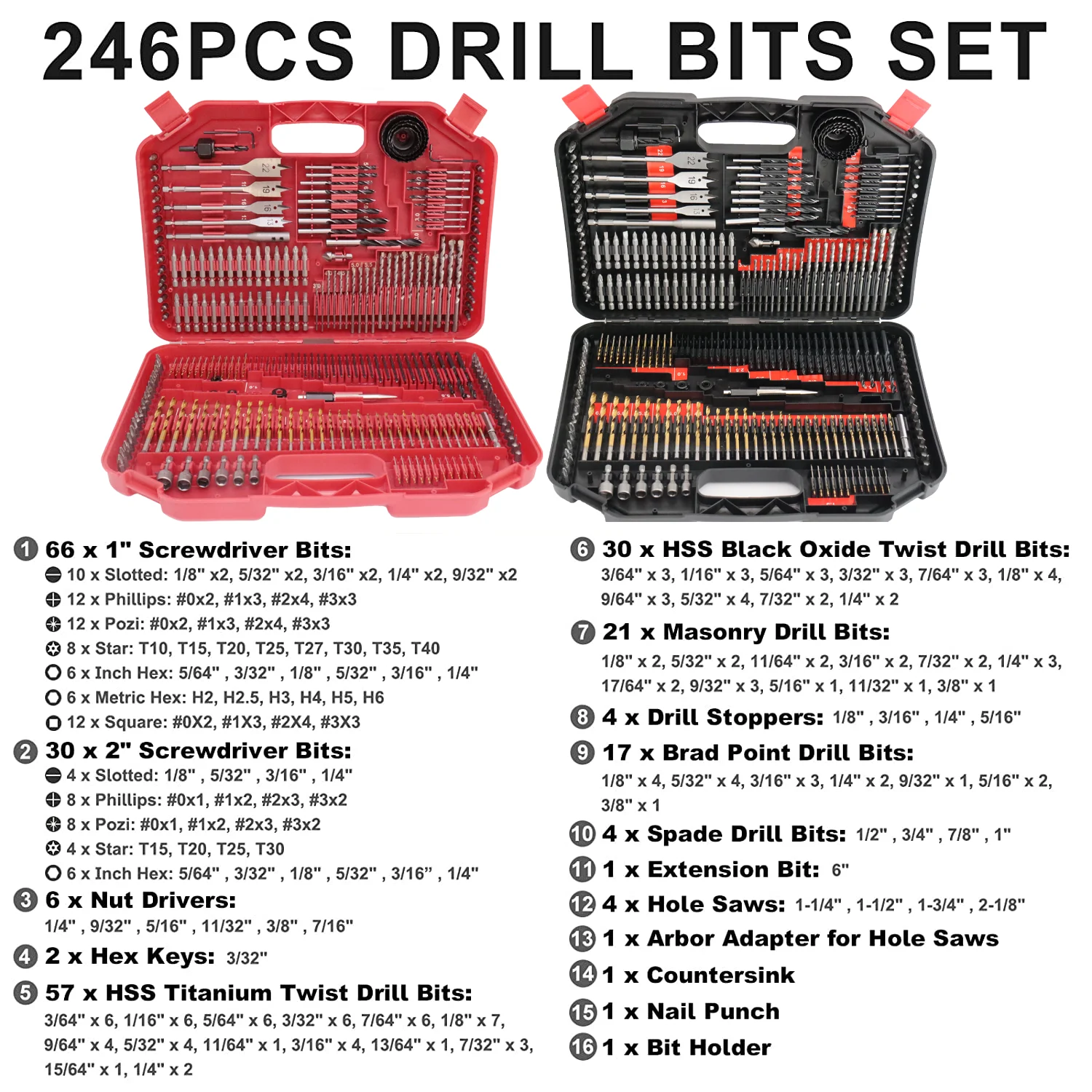 Набор сверл для дерева металла и бетона 246 шт.