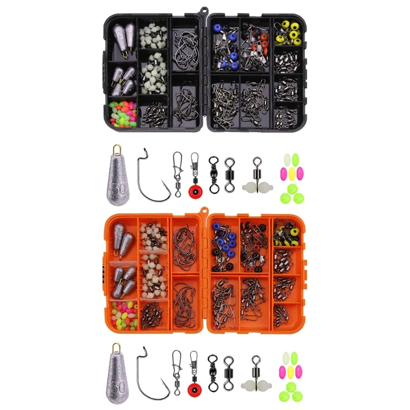 

177 Pcs Fishing Accessories Kit Set with Tackle Box Swivels Jig Beans Floats Stopper Hooks Beads