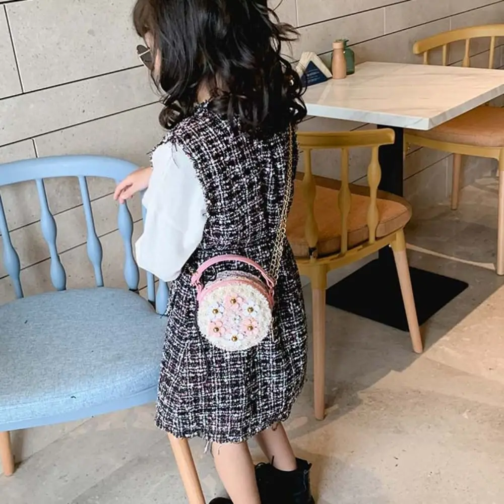 Милая металлическая цепочка с цветком круглая сумка шерстяная жемчужная свежая