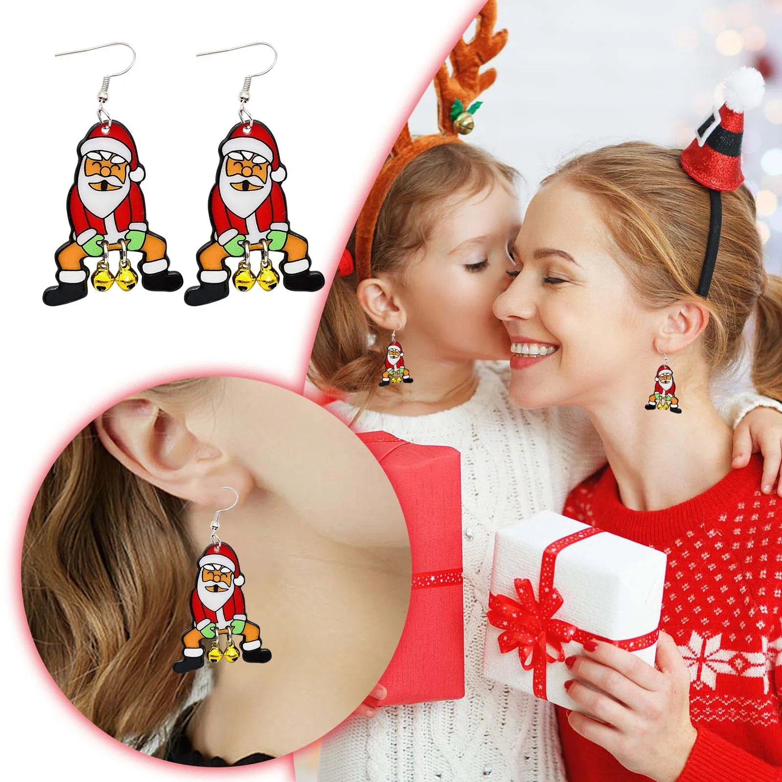 Рождественские Акриловые Висячие Серьги С Дизайном Санта-Клауса Jolly Jingle Bell
