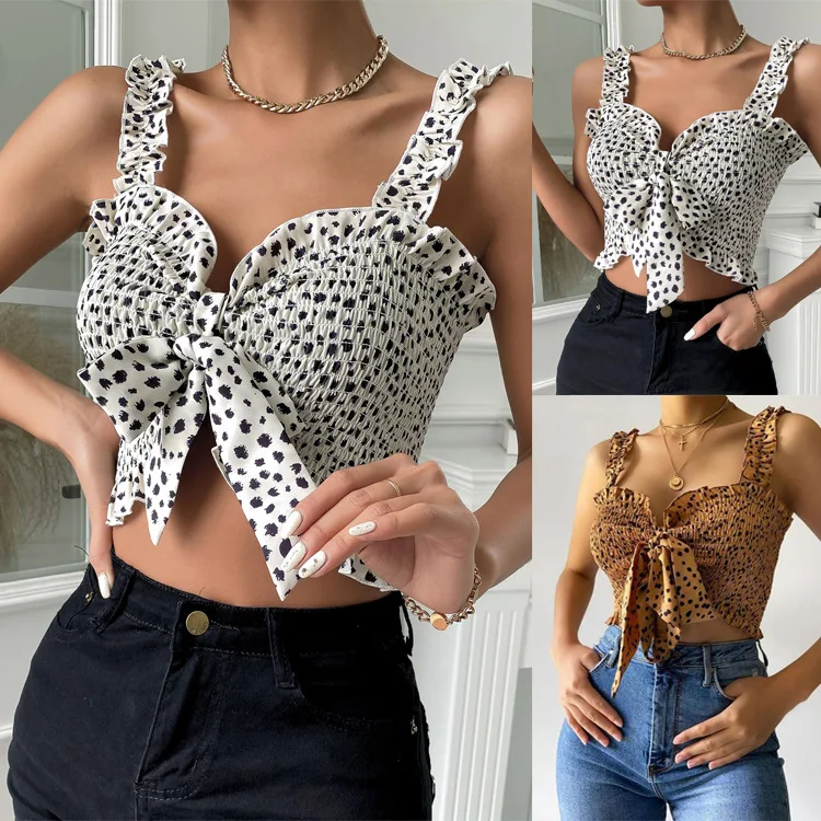 

Tank Tops Women Solid Casual Basic Summer Ribbed Slim Ruffles Tops Bow Camis
