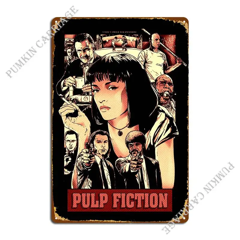 

Металлический плакат с надписью криминальной фантастики, дизайн кинотеатра, настенный плакат, кинотеатр, жестяной плакат