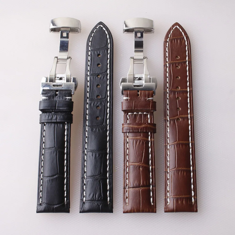 

Genuine Leather Bracelet Black Brown watch strap for citizen Tissot Longines Watchband Common mouth 19mm chain Fold buckle mens