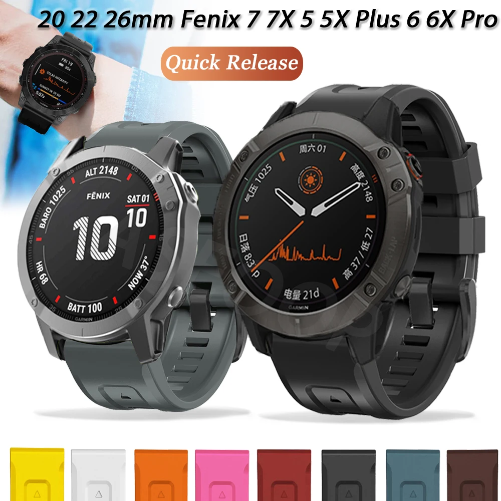 

Ремешок силиконовый для смарт-часов Garmin Fenix 7X 7 7S 6S 6 6X Pro 5X 5 5SPlus MK2, быстросъемный браслет для наручных часов, 20 22 26 мм