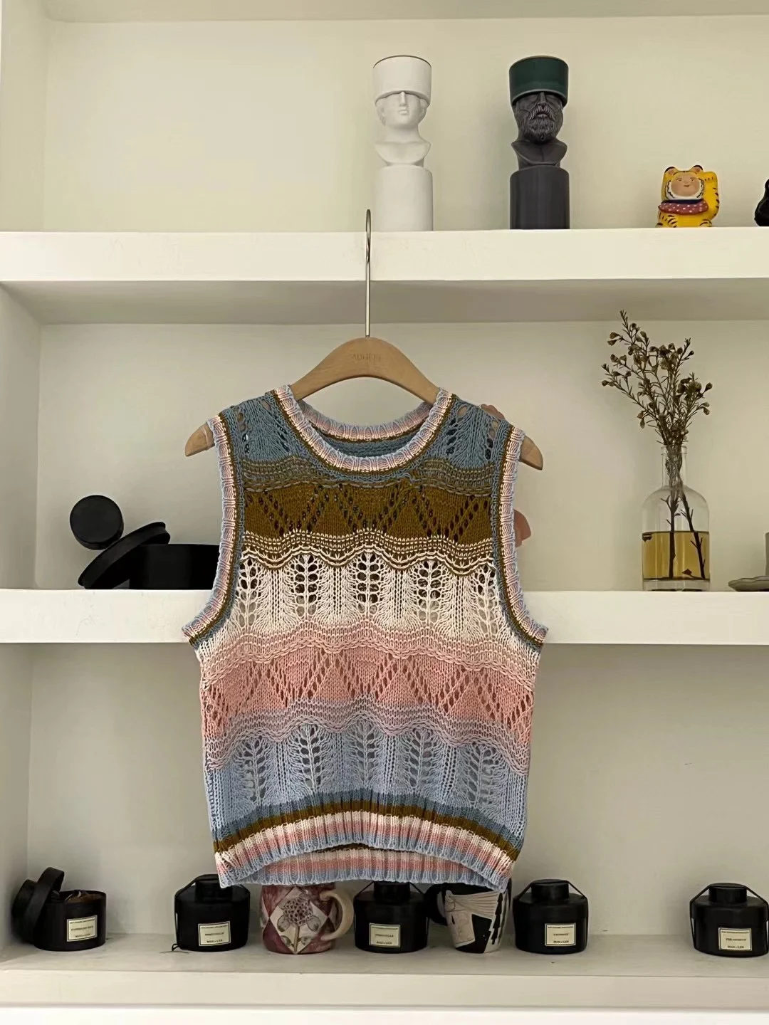 Топ женский вязаный пляжный в стиле бохо кроп-топ без рукавов крючком Корейском