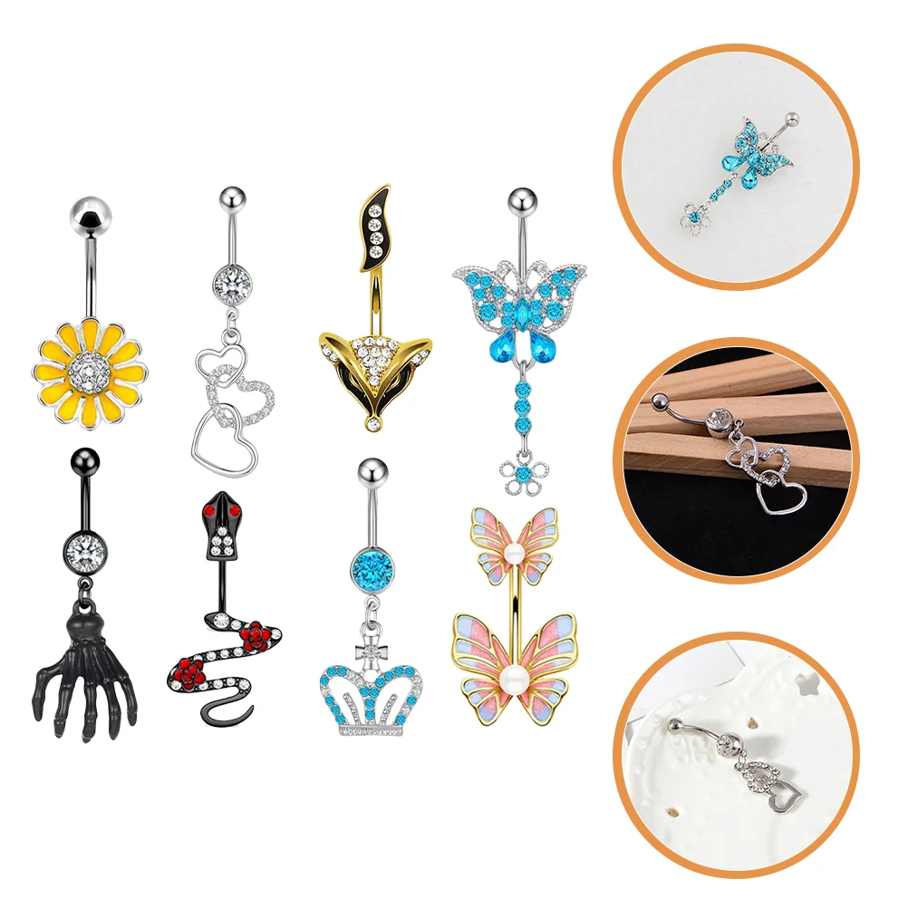 

8pcs Belly Button Rings Set Dangly Bellybutton Rings Belly Jewelry