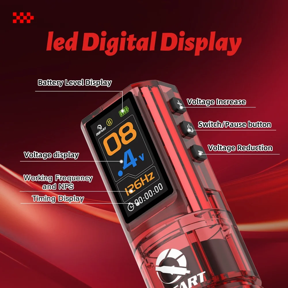Фото Электрическая беспроводная машинка для тату DQFART P3 с цветным LED-дисплеем, набор для творчества на теле, принадлежности для начинающих художников. №5