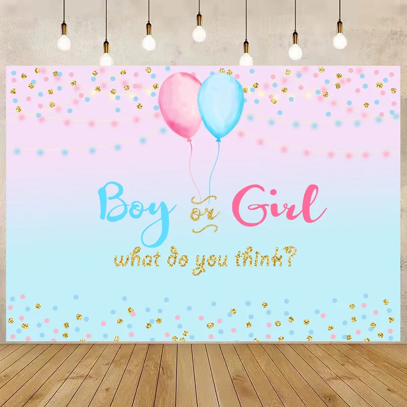 

Gender Reveal Backdrop Boy Or Girl Gender Surprise Party Photography Background Pink Blue Balloon Cake Table Decoration Banner