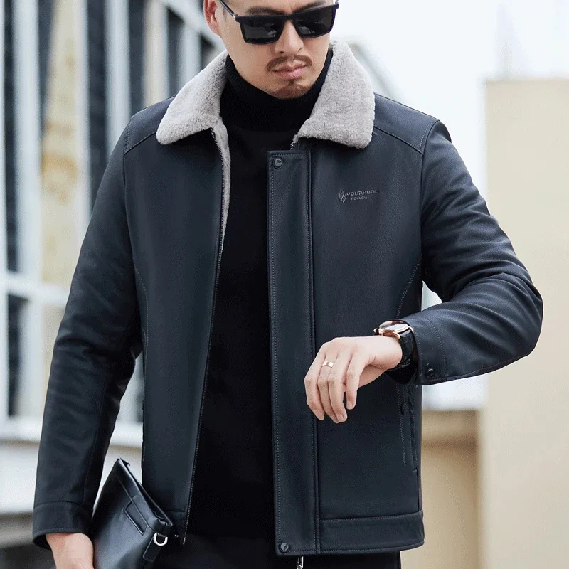 Мужское зимнее пальто из натуральной кожи новый приталенный жакет овечьей