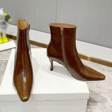 Women's Ankle Boots Luxury Leather Cat Heels Zipper Black Chelsea Ankle Boots 2023 Elegant Women's Boots Designer 
