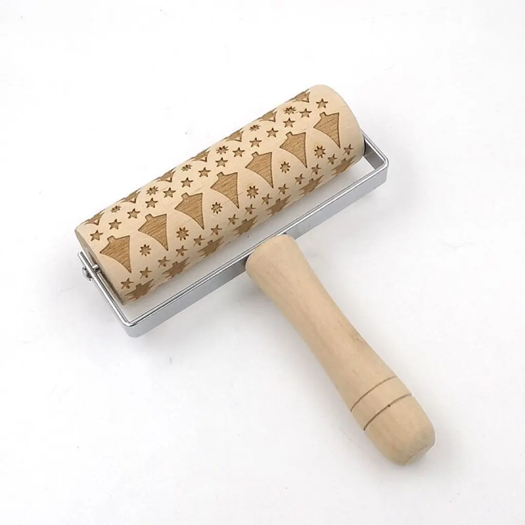 Christmas Halloween Elk Printed Rolling Pin Carving Solid Wood Rolling Pin Baking Embossed Biscuits Props enlarge