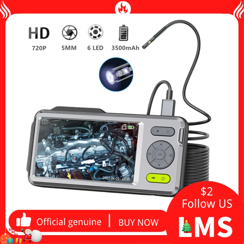 

5mm Dual Lens Inspection Zoom Endoscope Camera 1080P 5" Screen Waterproof Borescope with 32GB TF Card Toolbox