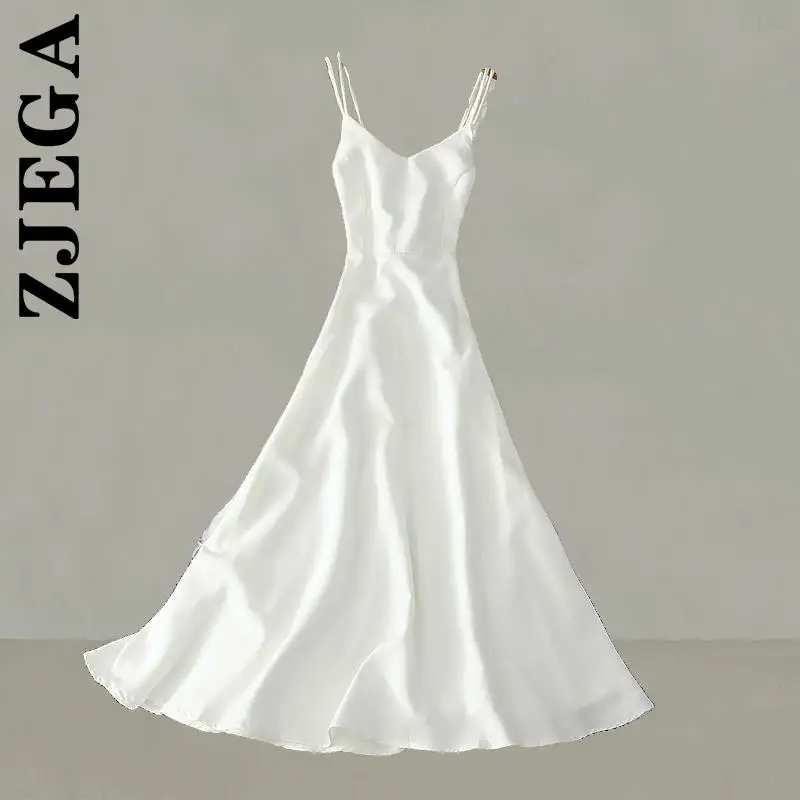 Модное платье Zjega женское белое Черное Платье макси с открытой спиной и высокой