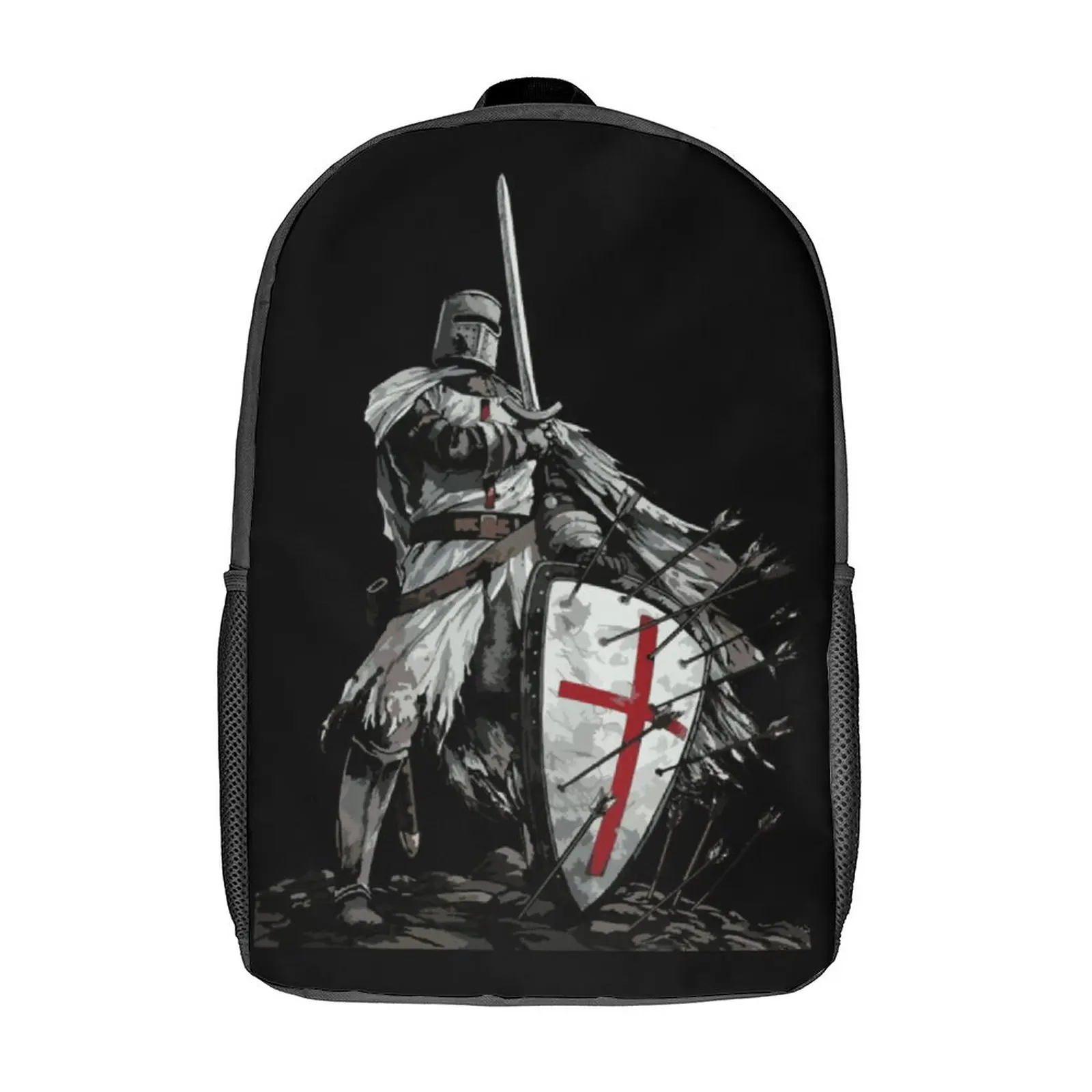 

17 Inch Shoulder Backpack Templar Shield Cross Medieval Warrior Sword Knights Templar Secure Novelty Cosy Sports Activities Bla
