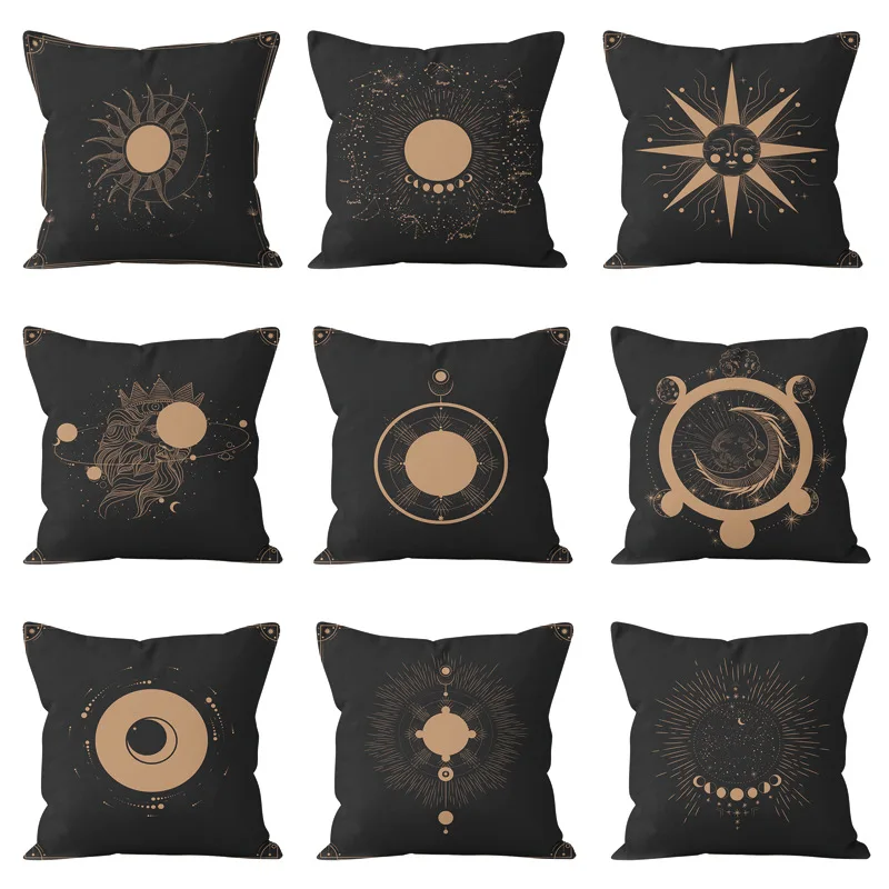 

New Pillowcase Black Sun and Moon Pillow Cover Digital Printing Bohemian Sofa Cushion