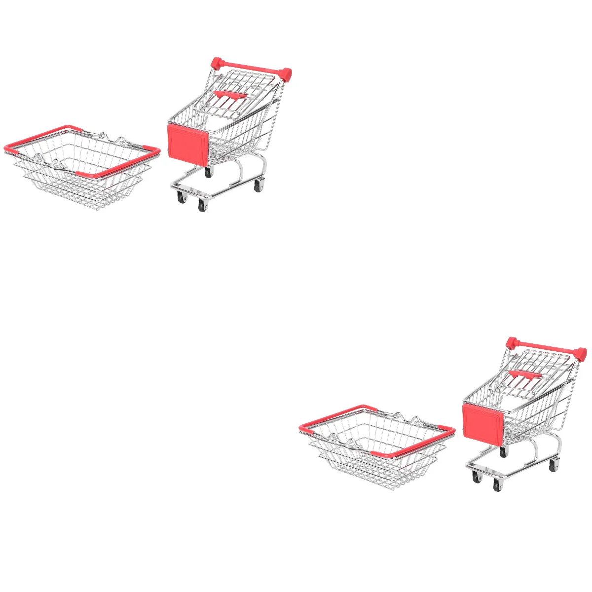 

Shopping Cart Mini Trolley Holder Model Snack Toy Basket Mesh Supermarket Tray Decor Kids Fruit Grocery Handcart Iron Artware