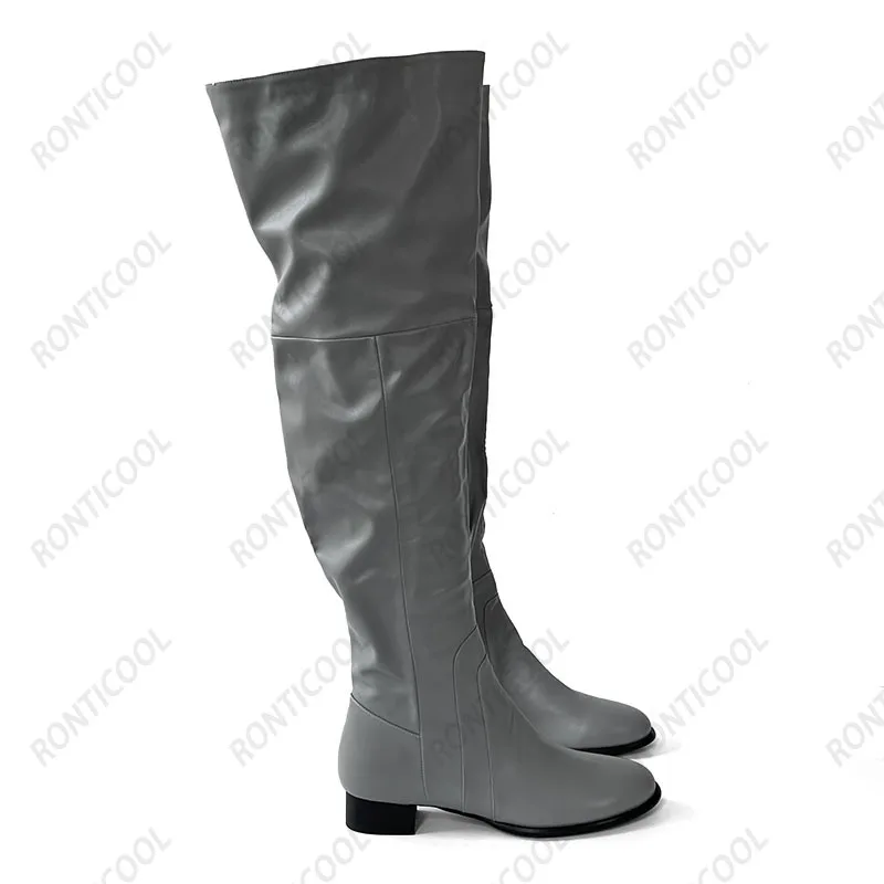 Ronticool Neww Женские зимние сапоги выше колена с боковой молнией и квадратным низким