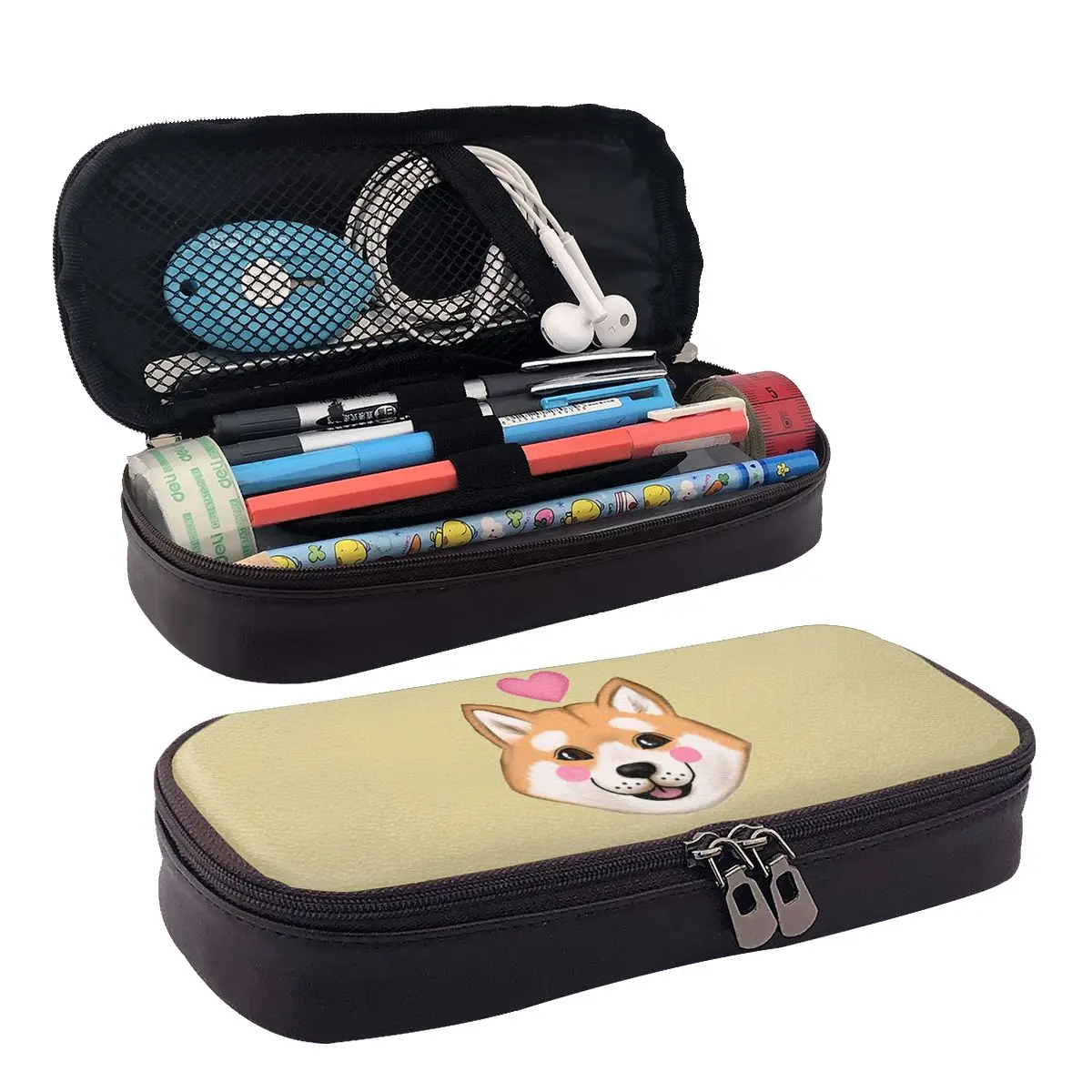 

Cute Shiba Inu Lover Puppy Leather Pencil Case Zipper Pencil Box Stationery Pen Pouch for Boys Girls School Students Work Office