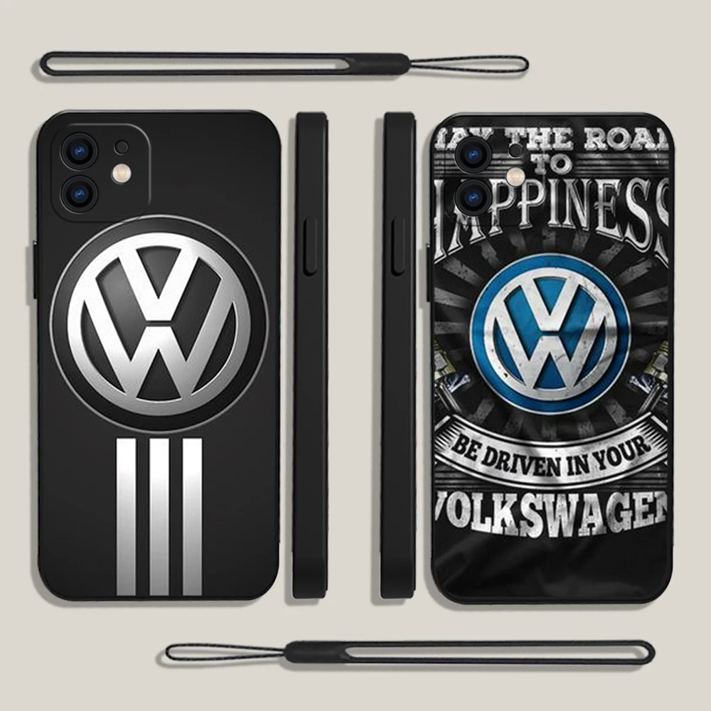 

Luxury Hot Logo Car volkswagens Phone Case For iPhone 14 13 12 11 Pro Max Mini X XR XS MAX Plus Silicone Cases with Hand Strap