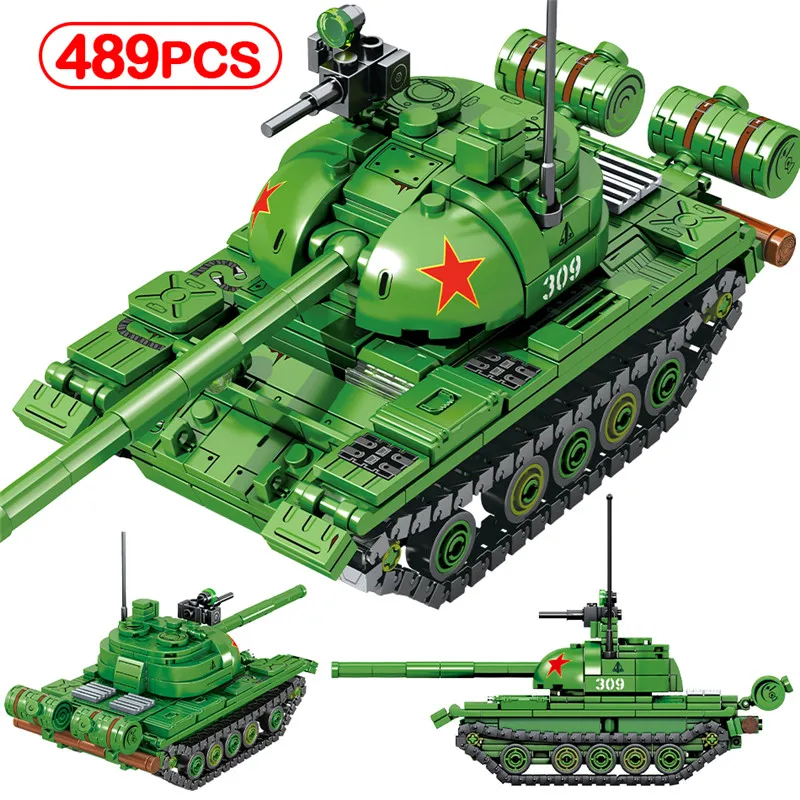 

489pcs WW2 Military Medium Tank Car Building Blocks City Police Army Weapon Crawler Truck Vehicle Bricks Toys For Kids Gift