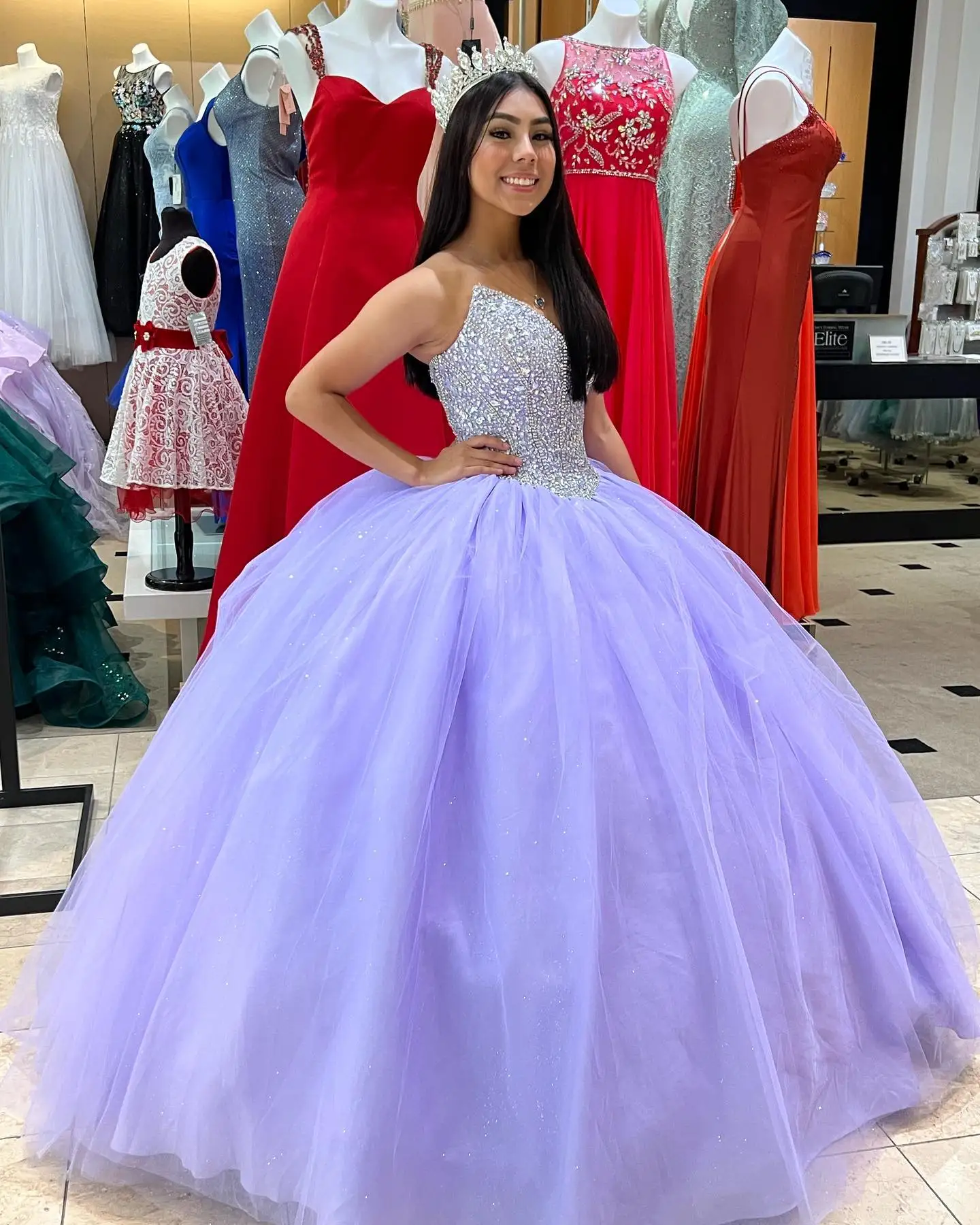 

Сиреневое платье Quinceanera 2023, бальное платье с кристаллами и блестками, шикарное мексиканское милое платье Charro для 16 девушек, платье для 15 лет, ...