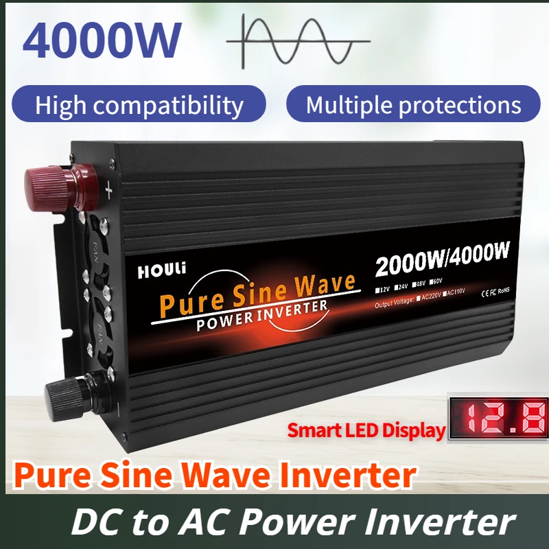 

Чистый синусоидальный инвертор DC12V 24V 48V в AC 220V напряжение 50HZ преобразователь мощности 3000W 4000W солнечный автомобиль трансформатор с LED диспле...