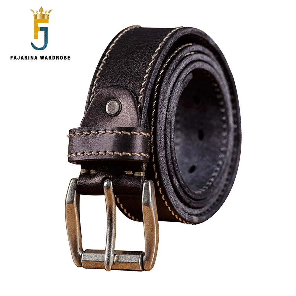 FAJARINA Top Quality Personality Men's Solid Cow Genuine Leather Belt Western Retro Style Cowskin Pin Belts Men Jeans DSW519