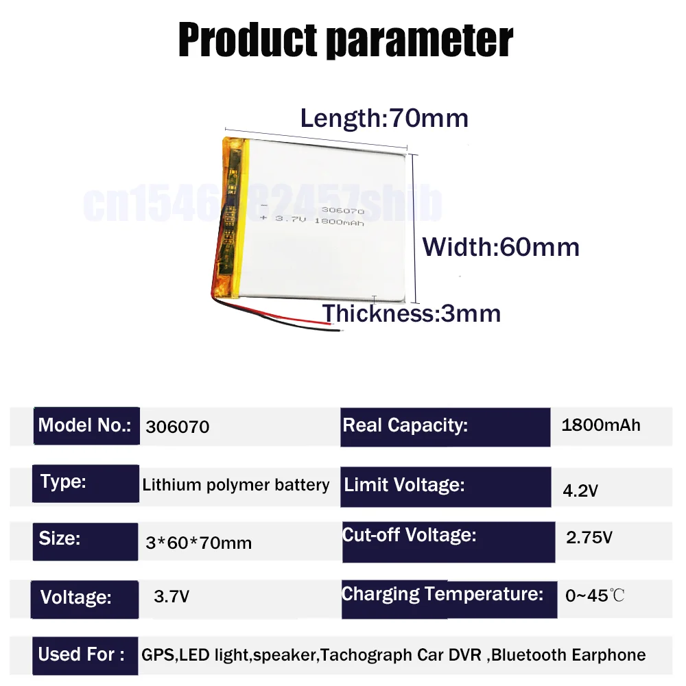 Литий-полимерная аккумуляторная батарея 3 7 в 1800 мАч 306070 для DVD GPS вентилятора