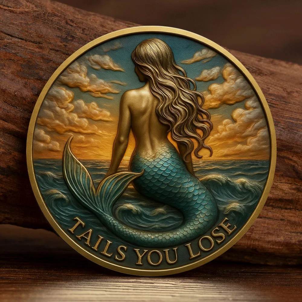 Коллекционная золотистая монета-русалка