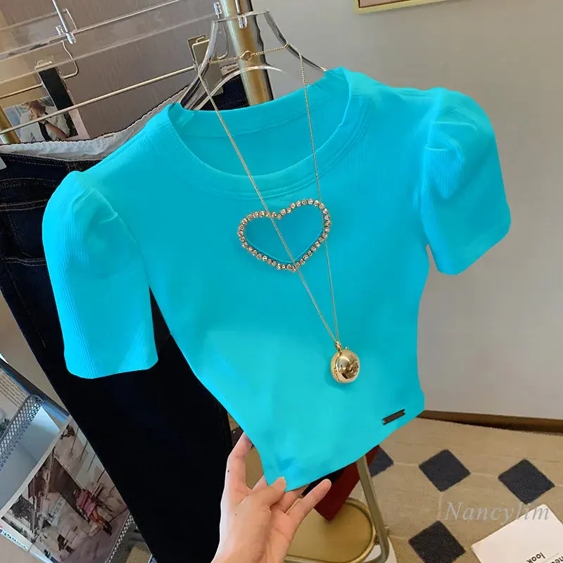 

Женская трикотажная футболка с высокой талией, облегающая Приталенная футболка с вырезами и коротким рукавом, летний топ 2023 Y2K