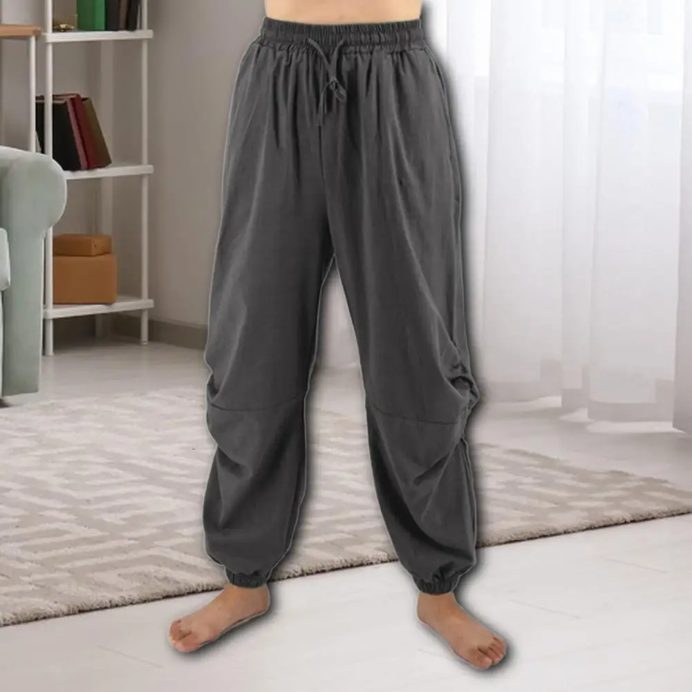 

Men Trouser Super Soft Elastic Waist Loose Sweat-absorbing Cotton Linen Men Baggy Pencil Pants Casual Trousers Male Clothing