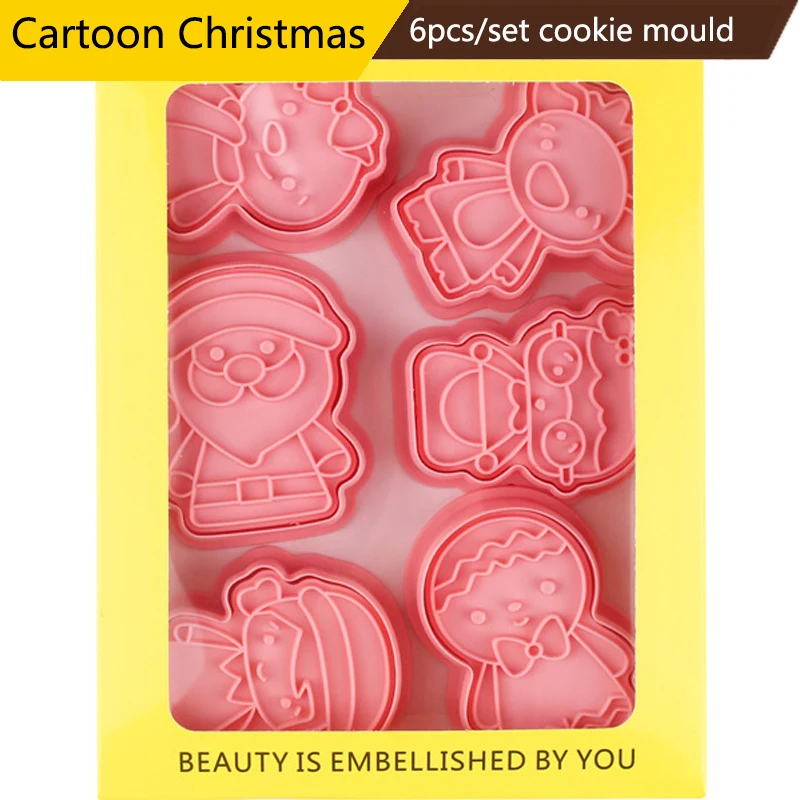 

6pcs/set Christmas Cookie Mold 3d Pressable Plastic Cake Tools Cookie Decorating Baking Accessories Christmas Decorating