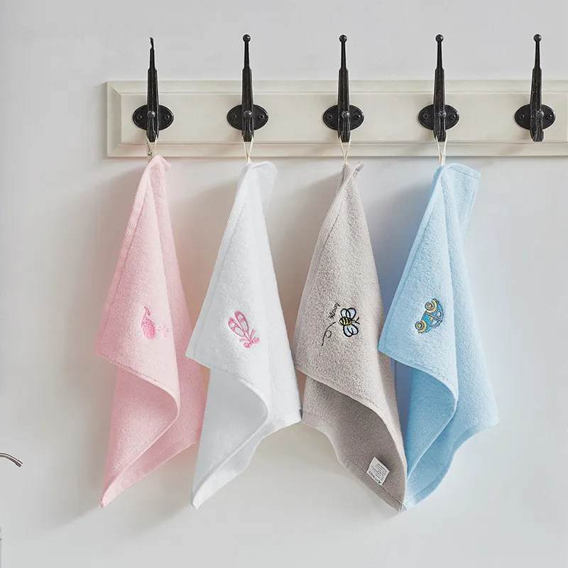 

30x30cm Square 100% Cotton Animal Embroidered Solid Color Soft Bathroom Child Kids Hand Wash Cloth Face Care Towel