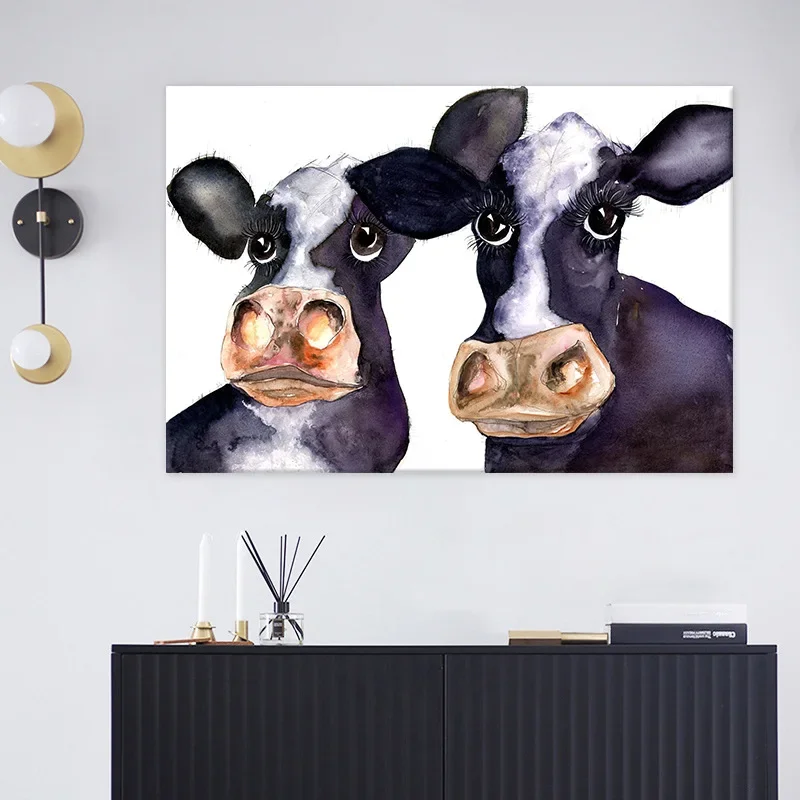 Черно-белая корова милые животные домашняя гостиная вход настенная живопись на