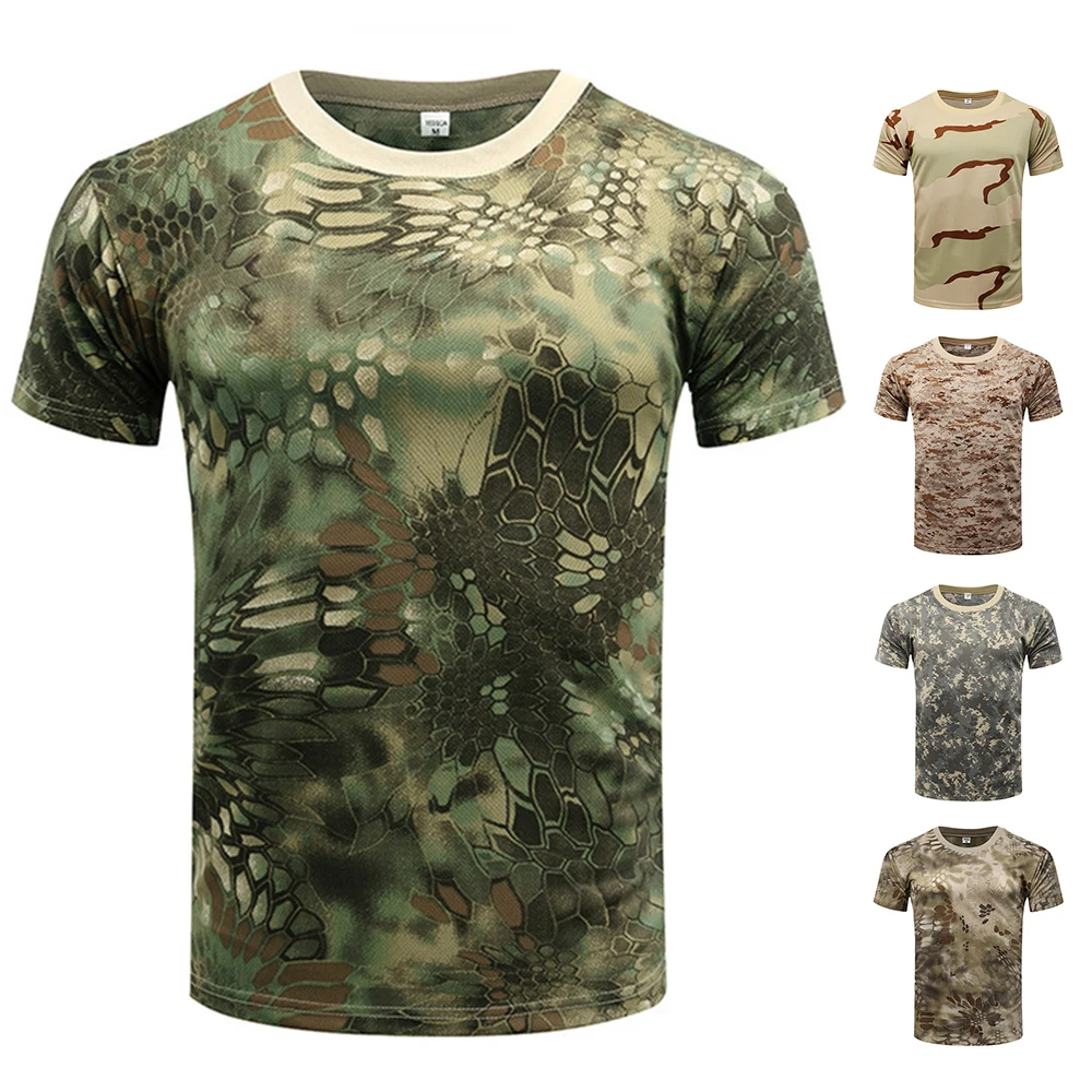 

Футболка мужская тактическая с коротким рукавом, Повседневная дышащая быстросохнущая рубашка с круглым вырезом, камуфляжная футболка для фитнеса, лето