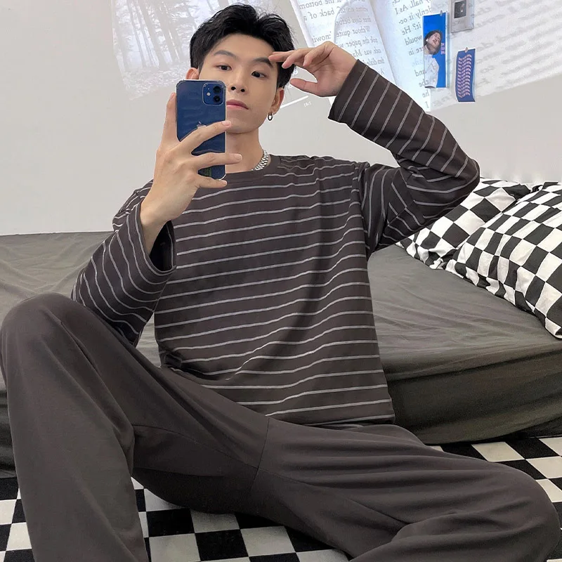 

QUHENG 2022 Autumn Cotton Casual Pajama Sets for Men Long Sleeve Pants Sleepwear Pyjama Male Homewear Lounge Wear Clothes