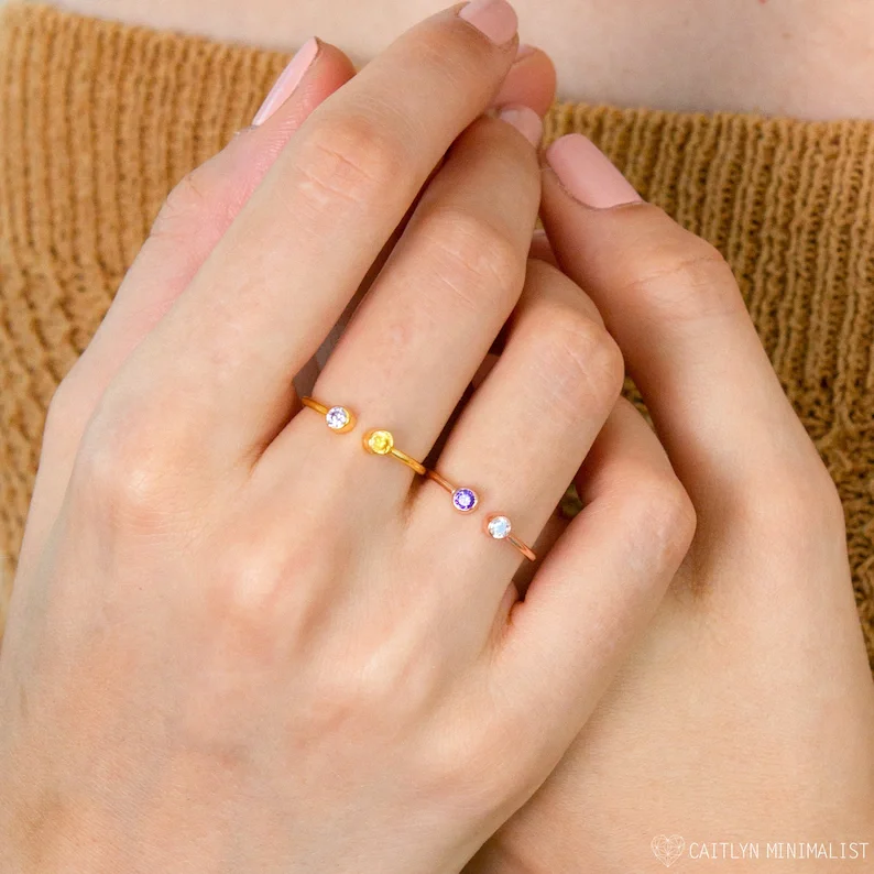 

Birthstone Ring Custom Birthstone Ring in Gold Rose Gold & Sterling Silver Mothers Ring His and Her Birthstone Rings Gift
