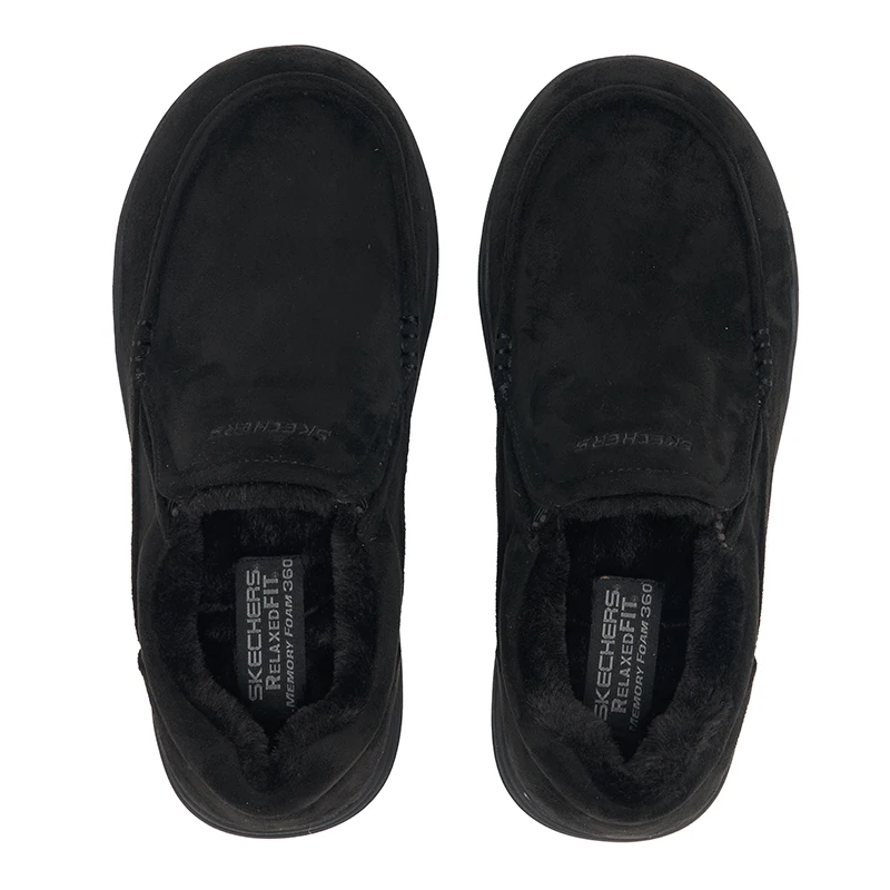 Фото Мужские зимние лоферы Skechers 66445‑BLK с флисовой подкладкой, нескользящие, теплые, повседневные, комфортные, новинка 2026 года. №1