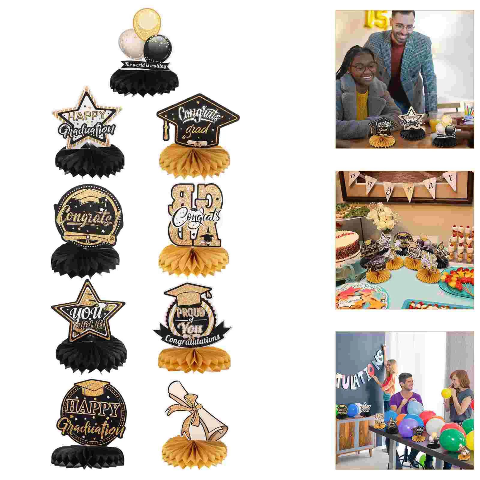 

Graduation Party Table Grad Decorations Honeycomb Decor Centerpieces Class Ornaments Congrats Supplies Favors Decors Cap Toppers