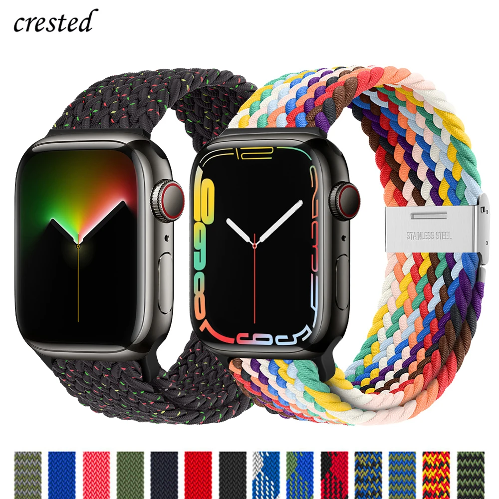 

Ремешок Плетеный Соло для Apple watch band 44 мм 40 мм 45 мм 41 мм 42 мм 38 мм, эластичный нейлоновый браслет для iWatch Series 3 4 5 se 6 7