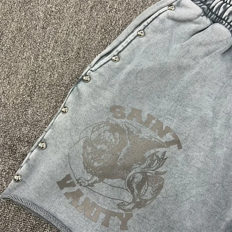 Винтажные потертые спортивные мужские шорты Saint в стиле хип-хоп на шнурке