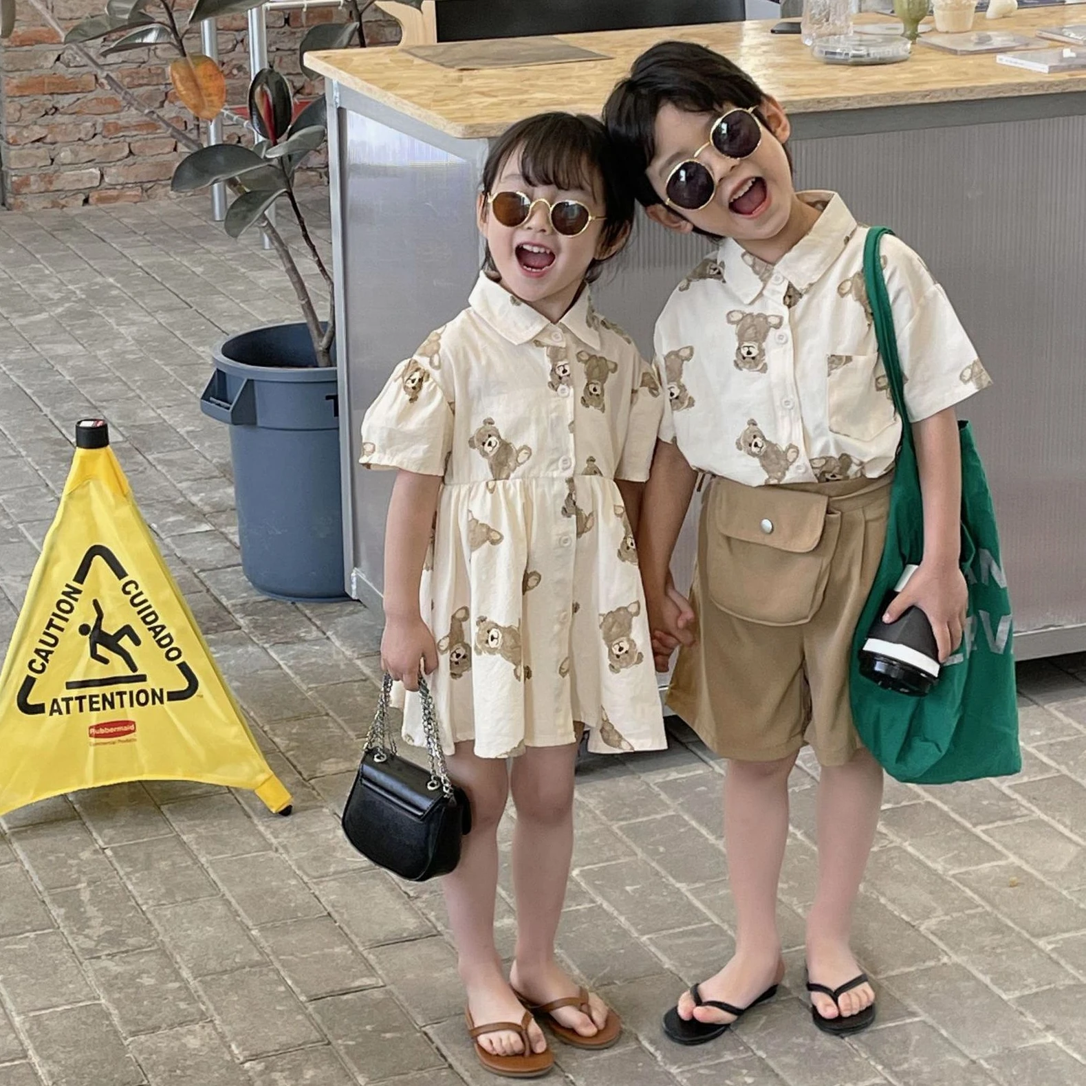 2022 Brother And Sister Matching Clothes Kids Outfits Girl Short Sleeve Dress Korean Baby Boy Summer Shirts+Pants Two Piece Sets