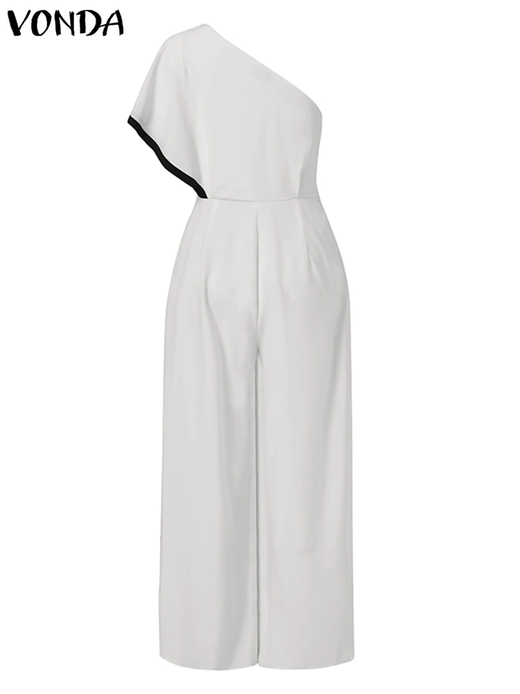 2023 VONDA Women's Summer Rompers Elegant Office Formal Jumpsuits Casual Solid One Shoulder Sexy Loose Party Overalls Oversized
