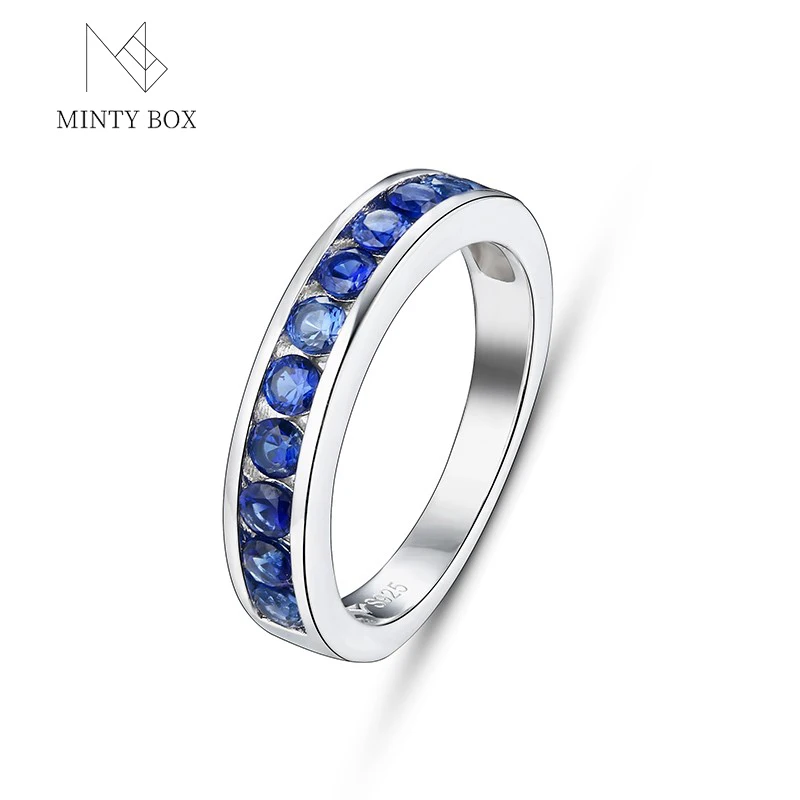 

MINTYBOX Blue Sapphire Silver Rings for Women Wedding Engagement Classic Style Created Sapphire Rings Top Quality Fine Jewelry