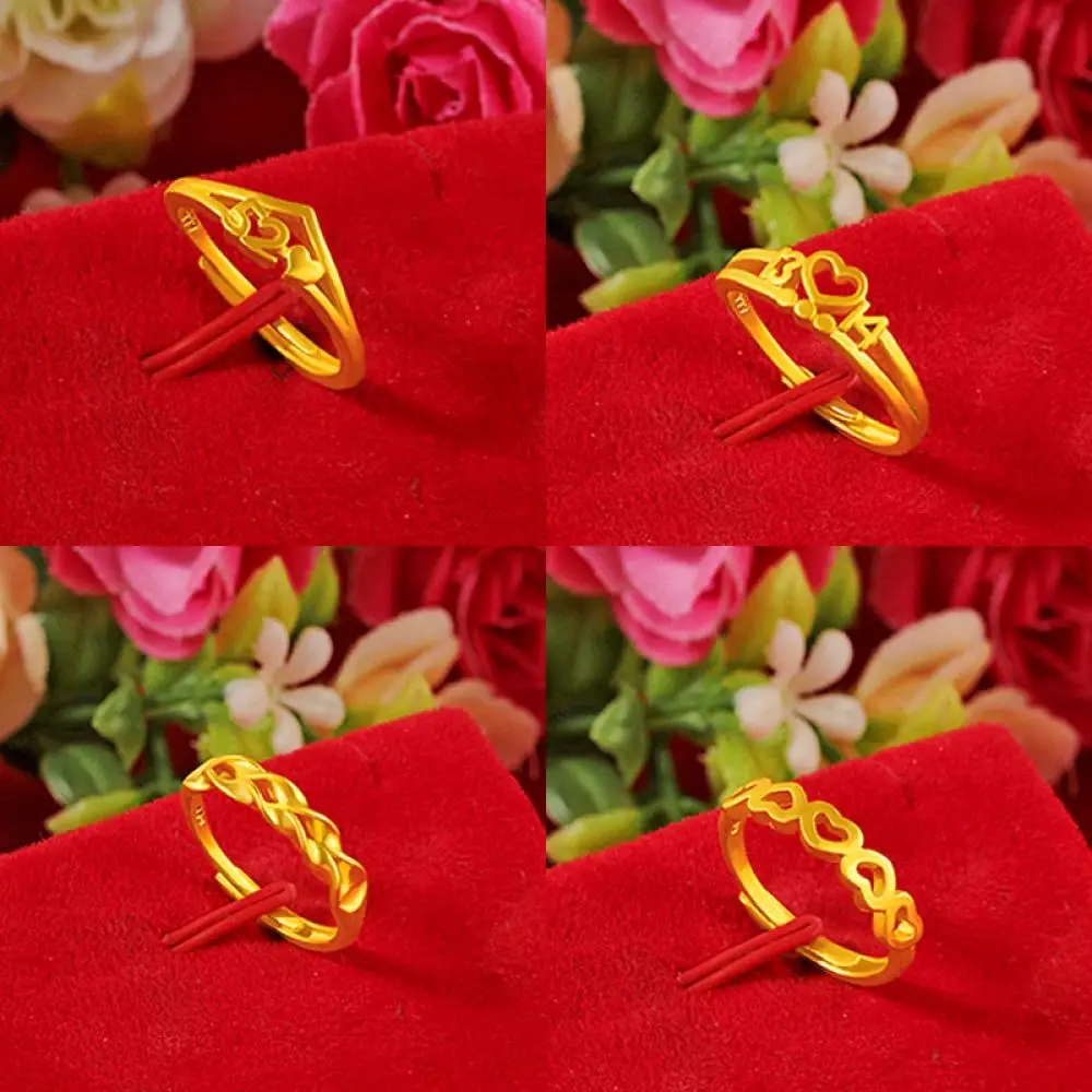 

HOYON Gold jewelry 24k color original small love girl ring Chinese meaning husband wife couple life 1314 design 520 open ring