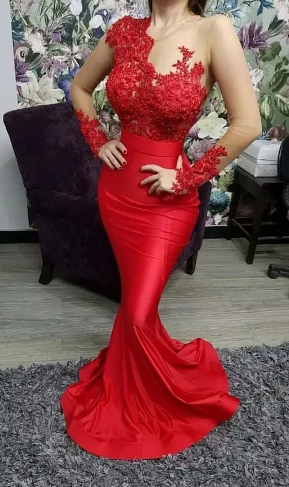 

Charming Prom Dresses Pleat Bateau Appliques Full Sleeve Zipper Mermaid Gowns Novia Do Party New
