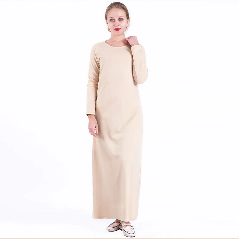 New multi-color inner Muslim women's dress skin-friendly and comfortable long-sleeved bottoming long T-shirt skirt French dress