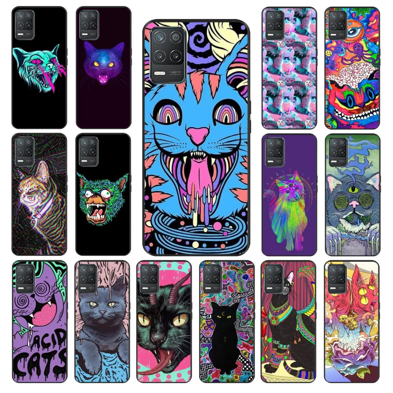 

Psychedelic Trippy Cat Phone Case for OPPO Realme GT 2 Pro X2 Pro XT C25S 8 7 6 Pro 6i GT Master C3 C21 C21Y C11 X3 SuperZoom