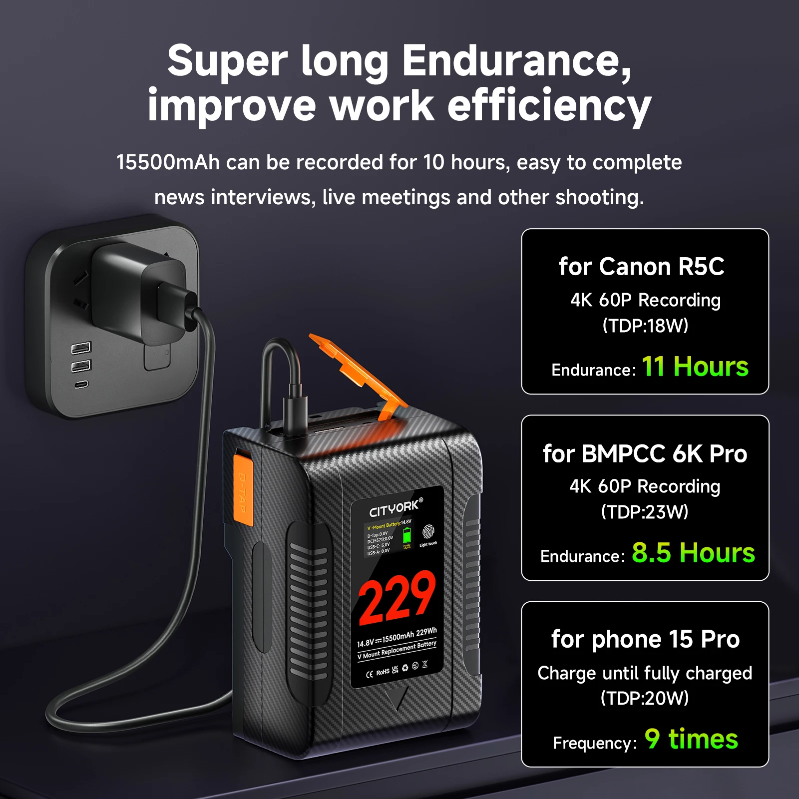 Аккумулятор с V-образным креплением BP-229 для видеокамеры Sony видеоподсветки Blackmagic